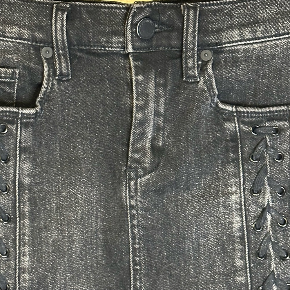 Blank NYC Mystique Denim Lace-Up Mini‎ Skirt Charcoal Gray/Black 26 #54L-0307 - Picture 4 of 11